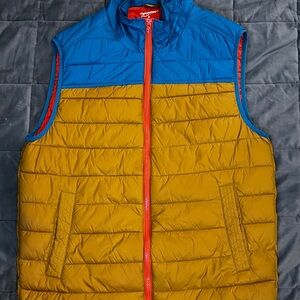 Arizona Jean Company Blue, Orange and Gold Puffer Vest